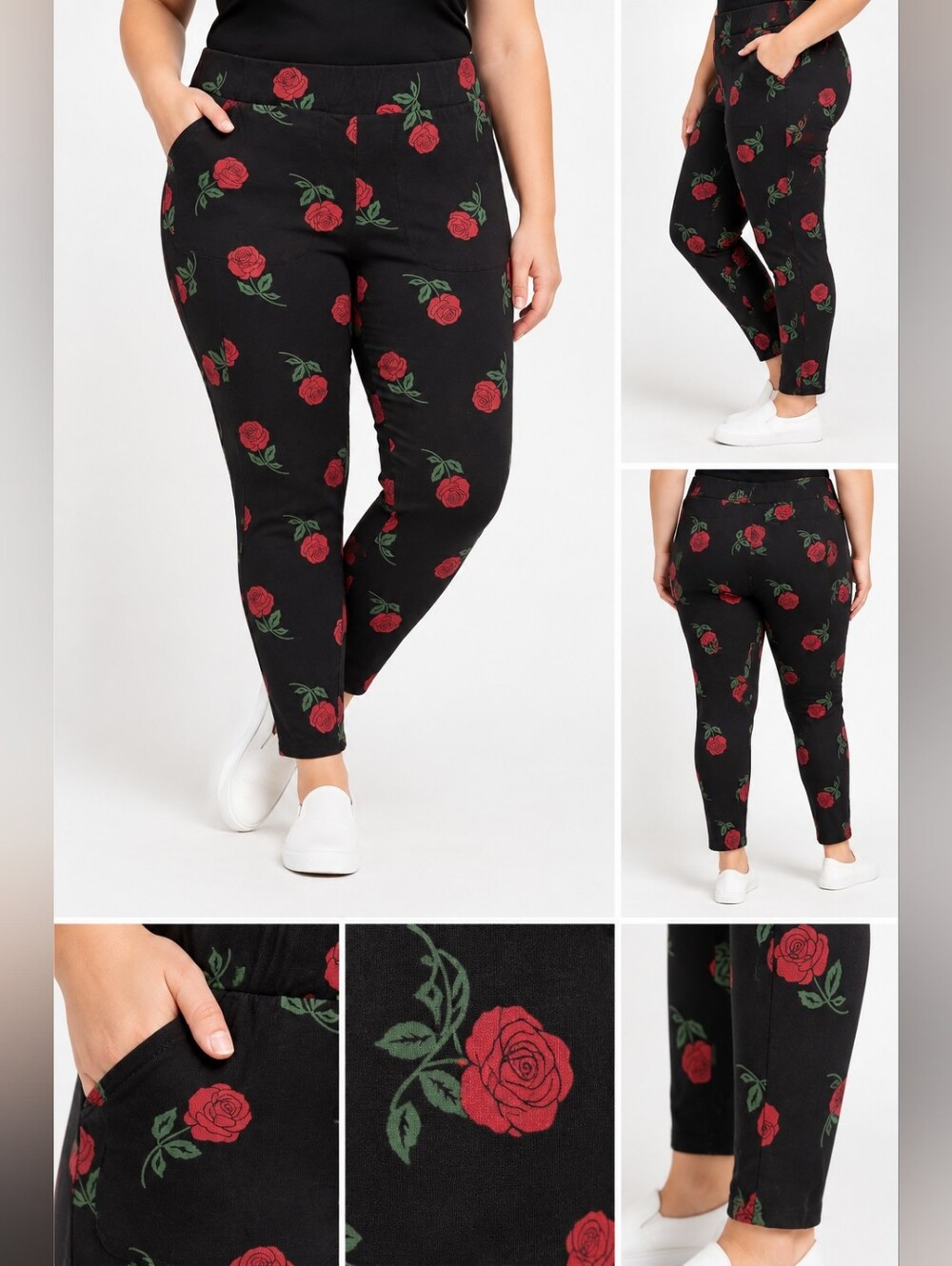 Torrid Black Red Rose Print Pull-On Pants Size 2 / 18-20